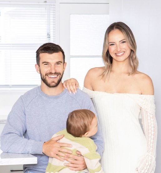 Michelle Peters with partner Tim Payne and their son